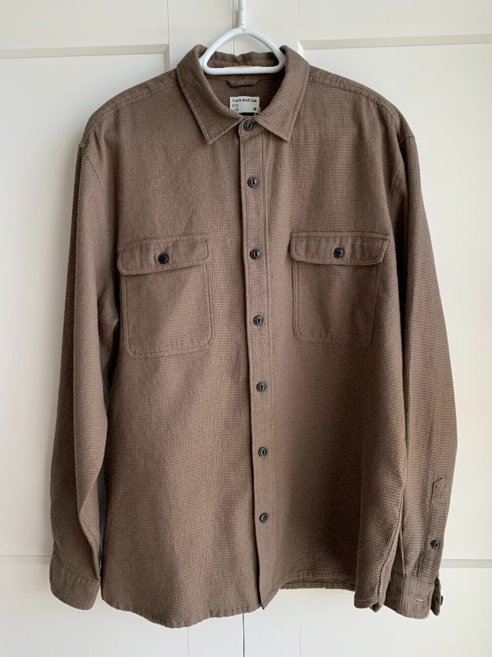 Frank & Oak Organic Cotton Men's Long Sleeve Waffle Botton Down Shirt Size L